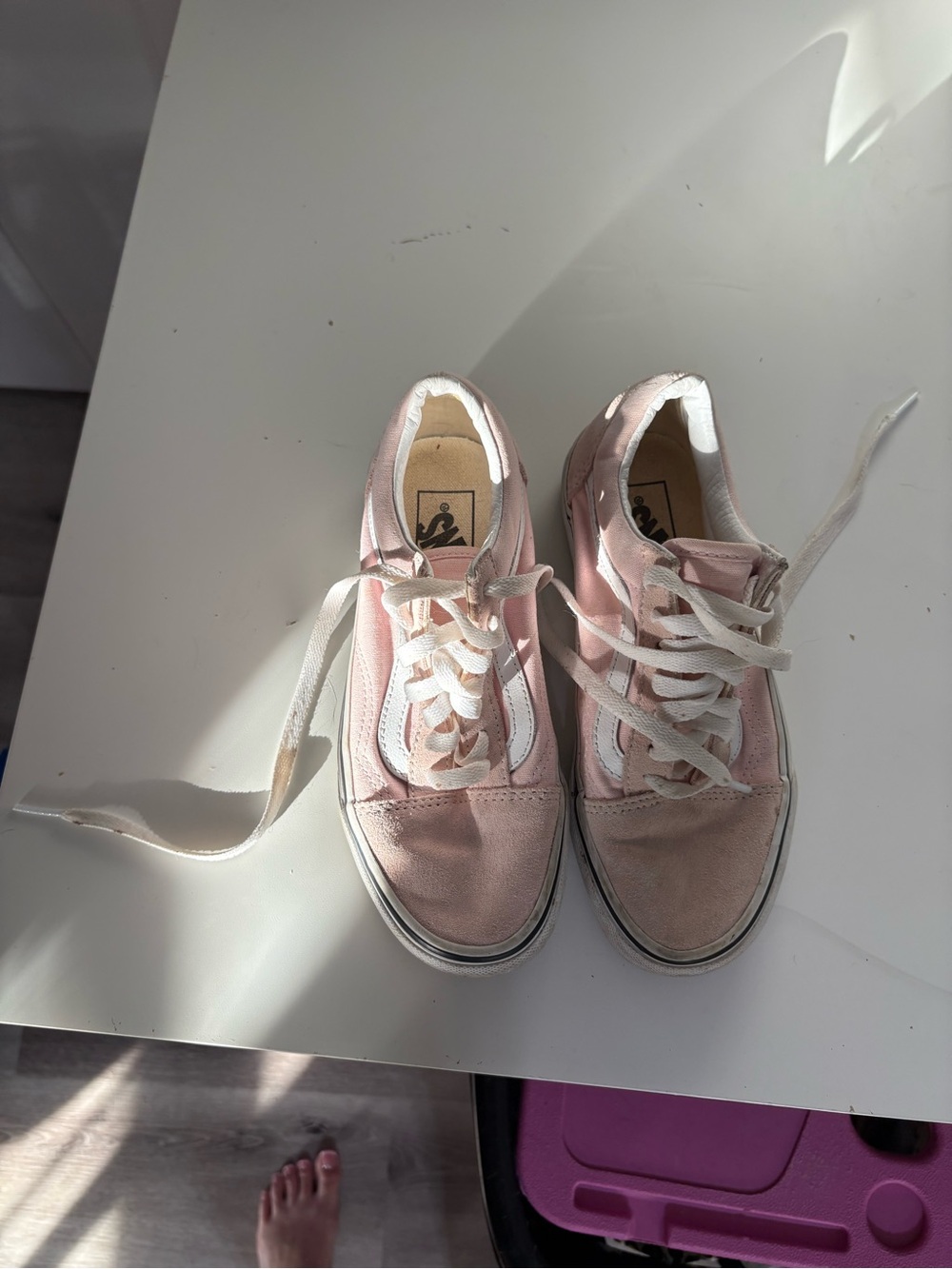 Vans Pink and White Low-Top Lace-Up Sneakers